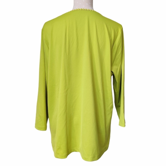 SUSAN GRAVER Ruffle Top XL Green 3/4 Sleeve Crochet Button Stretch Tunic - Picture 4 of 8